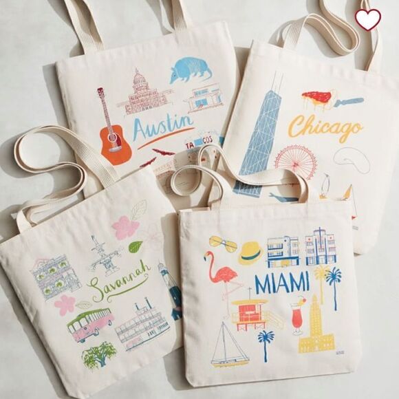 Claudia Pearson City Toe Bag Series New York City Cream Red Artwork Canvas Bag - Picture 2 of 11